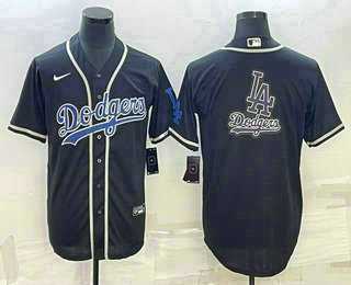 Mens Los Angeles Dodgers Big Logo Black Cool Base Stitched Baseball Jersey